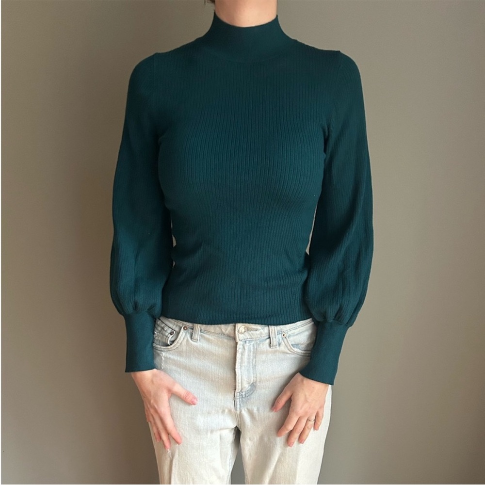 Anthropologie Maeve Teal Ribbed Mock-Neck Sweater NWOT